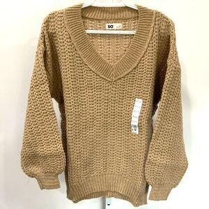 NWT!! Tan V-Neck Balloon Sleeve Sweater By SO (Sonoma) in Medium